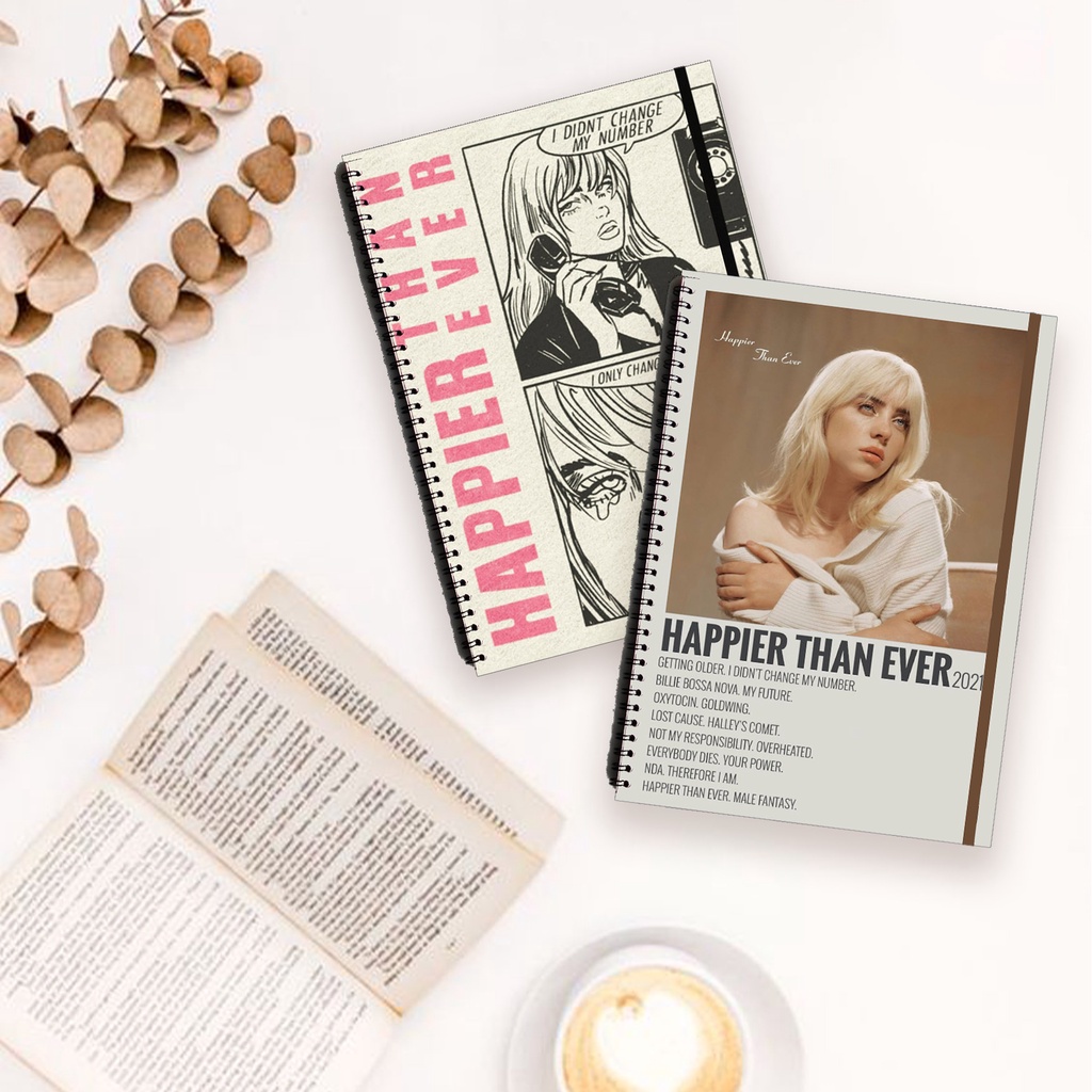 

HAPPIER THAN EVER Billie Eilish Aesthetic Ruled Grid Dotted Notebook Diary Journal Bujo School Buku Tulis