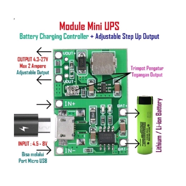 Kit Modul Charger dan Step up Baterai Lithium 18650 Step up Dc