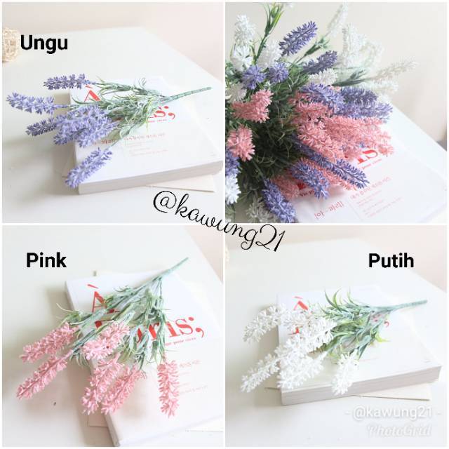 AF08 Bunga Snowy Lavender Artificial Tanaman Plastik Dekorasi Rumah Cantik