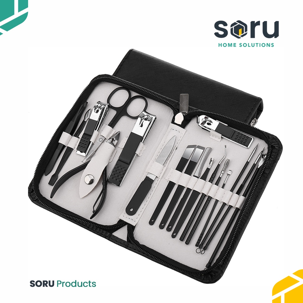 gunting kuku manicure pedicure nail clipper set 18 pcs hitam 7029b