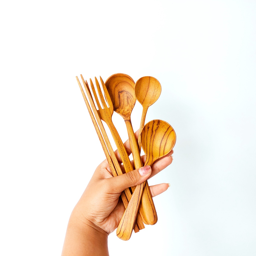 SUJEO KOREA ECERAN  - Sendok Korea/ Sujeo Korea Set/ Sendok Kayu/ Garpu Kayu/ Sendok Teh/ Sendok Sou