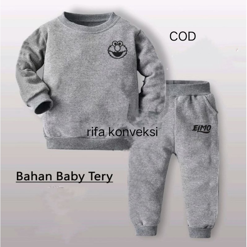 Baju/kaos anak(COD) setelan joger anak sablon elmo putih 1-6tahun (S,M,L,XL,XXL,3XL)