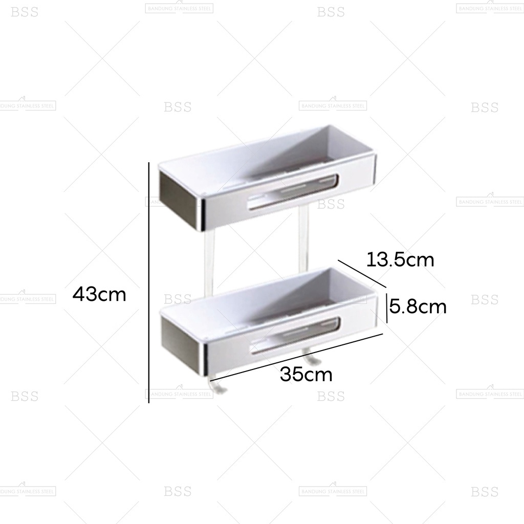 RAK SABUN RECTANGLE 2 SUSUN KOTAK STAINLESS PLASTIK KAMAR MANDI