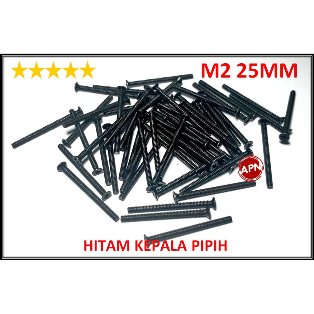 BAUT / SCREW M2 25MM HITAM KEPALA PIPIH