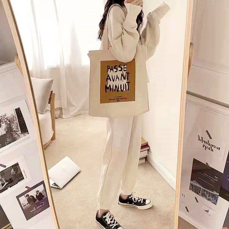 FINOM AULIA - Tote Bag Kanvas Motif Kekinian Resleting Wanita Remaja Korea