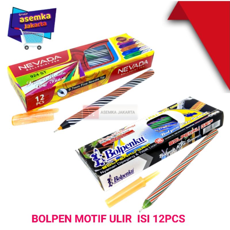 Ballpoint Pulpen pena bolpen lilin belang ulir bolpenku kingsman nevada Gajah mada grosir 12pcs