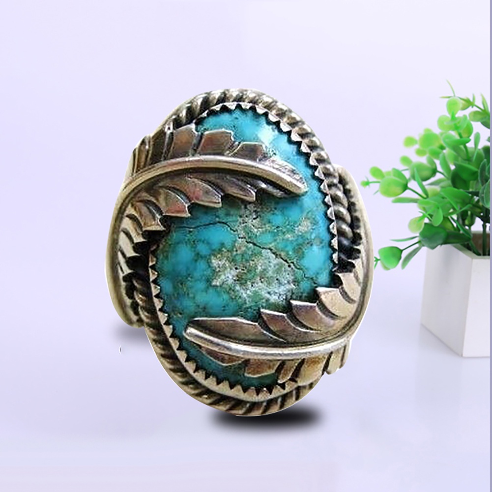 Hu Hu Hu Hu Hu Alat Bantu Pasang Kacamata♡ Cincin Wanita Desain Daun Hias Turquoise Imitasi Gaya Vintage Untuk Pesta Tunanganpernikahan