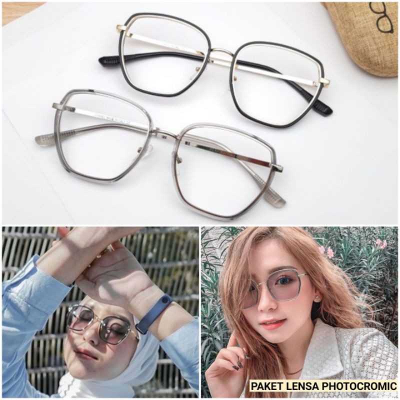 KACAMATA KOTAK SEGI ENAM COWOK CEWEK UNIK + LENSA MINUS KODE AYDEN, KACAMATA SEGI EMPAT ANTI RADIASI