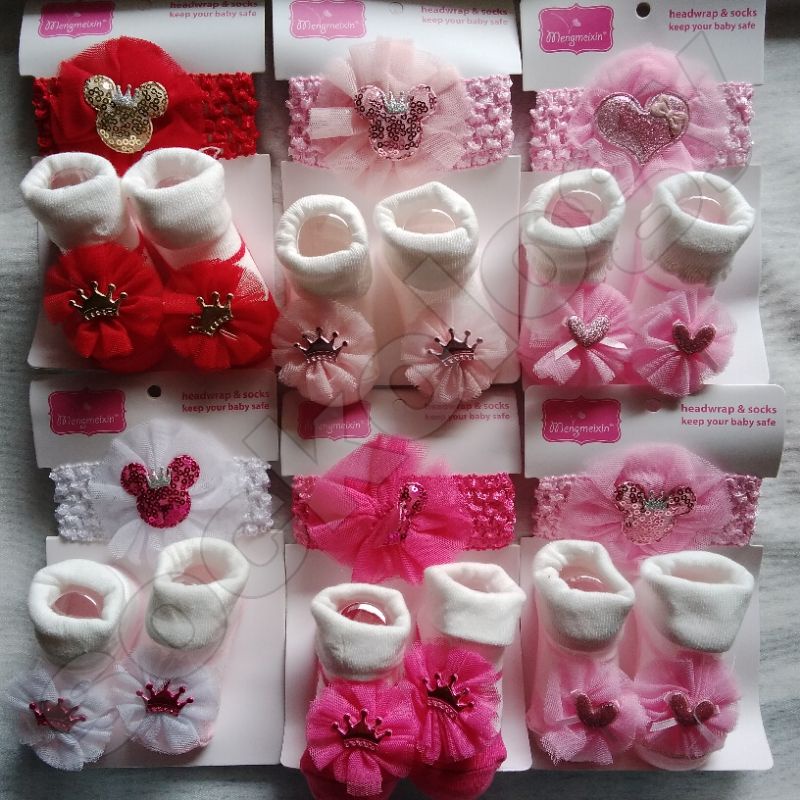 Kaos kaki bayi + bando (1set)(min 3pcs @17.500) Baby girl newborn sock headband