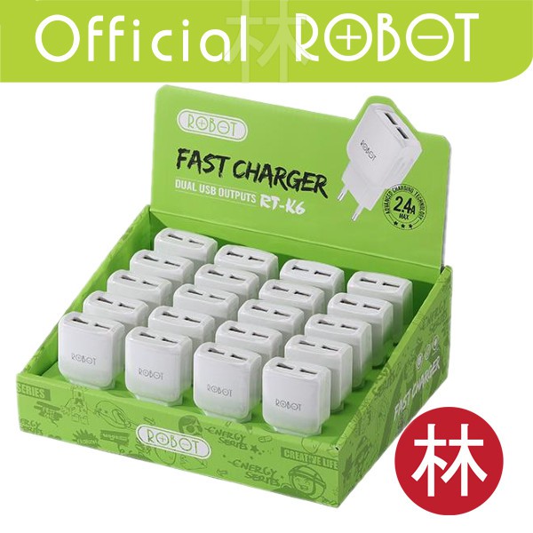 Robot RT-K6 2.4A Dual Output Charger Fast Charger - 1 Kotak isi 20 Pcs