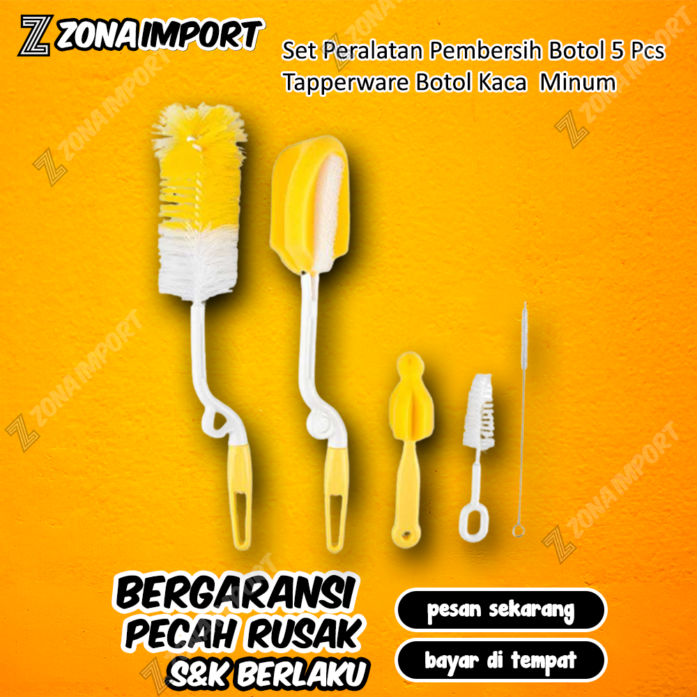 Set Peralatan Pembersih Botol 5 Pcs In 1 Botol Bayi Tapperware Botol Kaca  Minum
