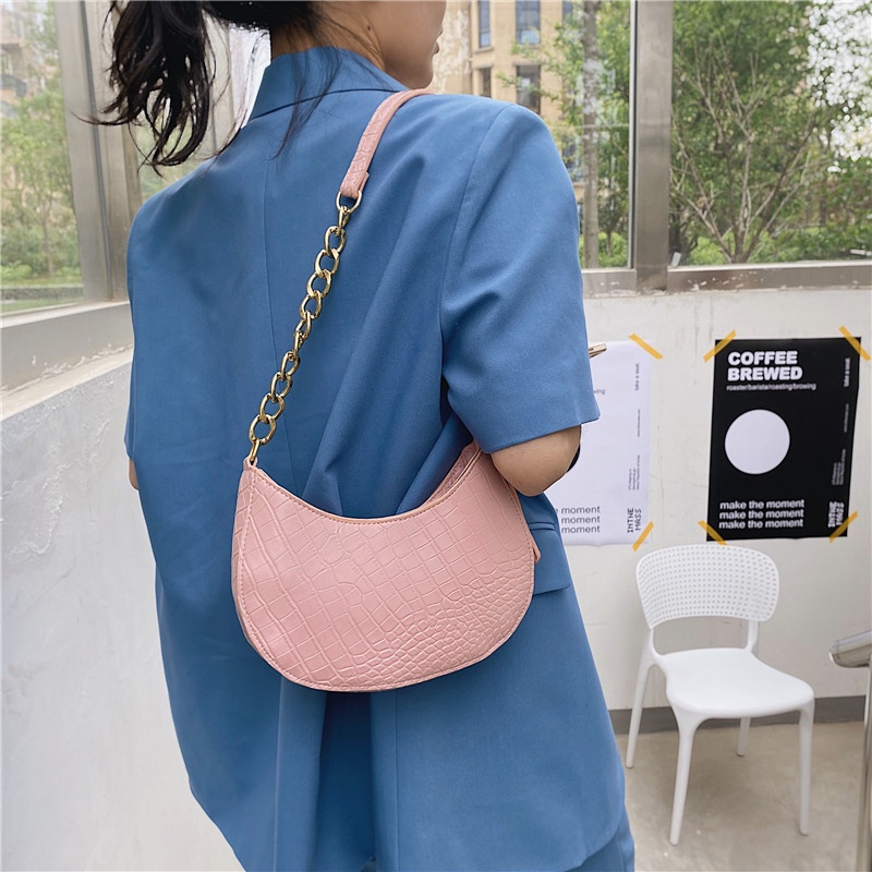 Shoulder Bag Croco Elegan Untuk Wanita Rantai Korean Fashion / Tas Bahu Croco Import