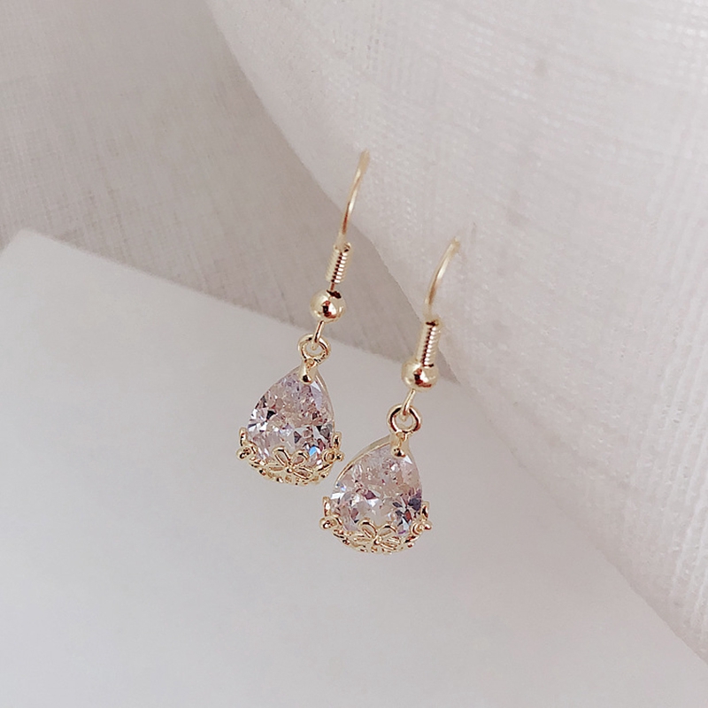 Anting Model Water Drop Aksen Kristal Untuk Wanita