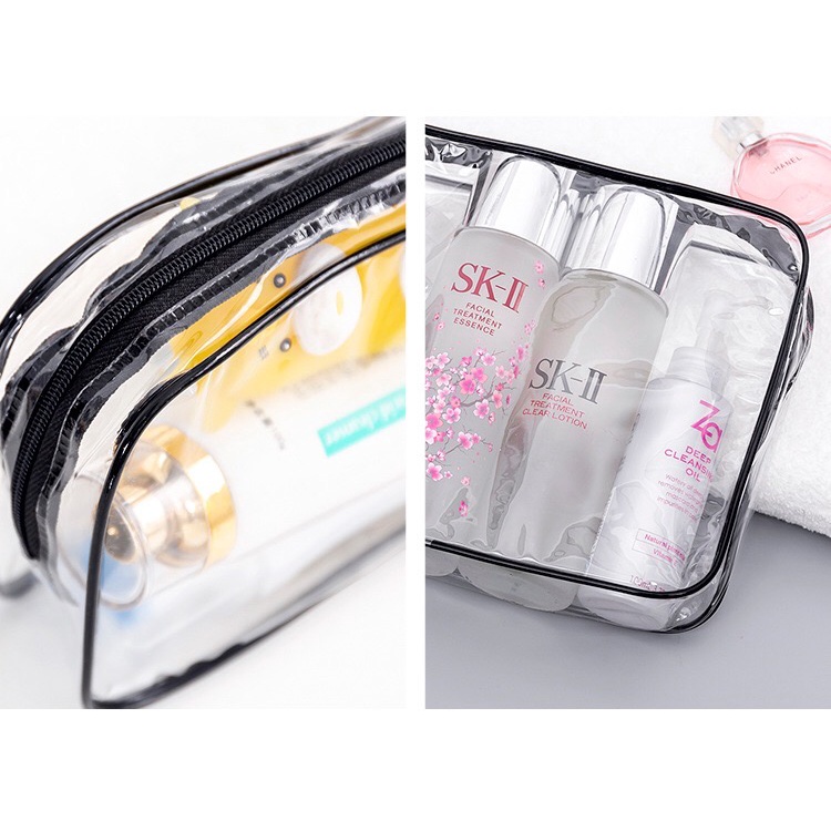 Dompet Kosmetik Tas Transparan Pouch bahan PVC Tahan Air Black Shine Premium