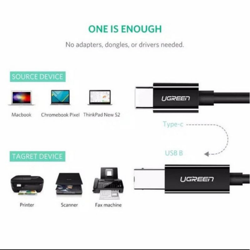 Ugreen Kabel Printer Scanner Usb Type C to Usb 2.0 Type B Original