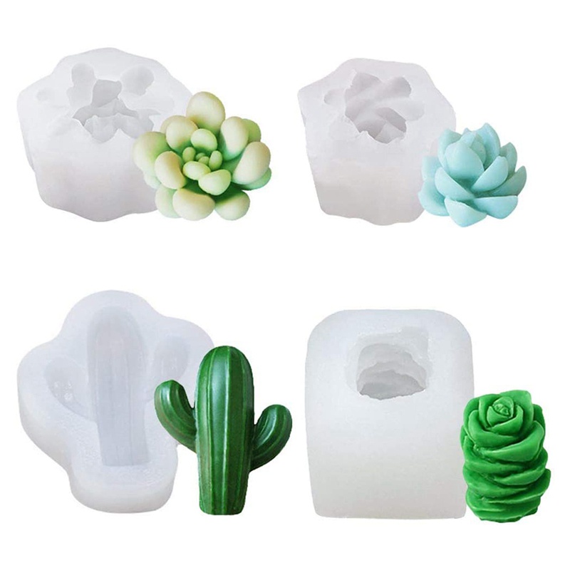 4 Pcs Candle Silicone Molds,Succulent Cactus Plants Resin Casting Mold for Making DIY Candle Soap and Epoxy Resin Crafts
