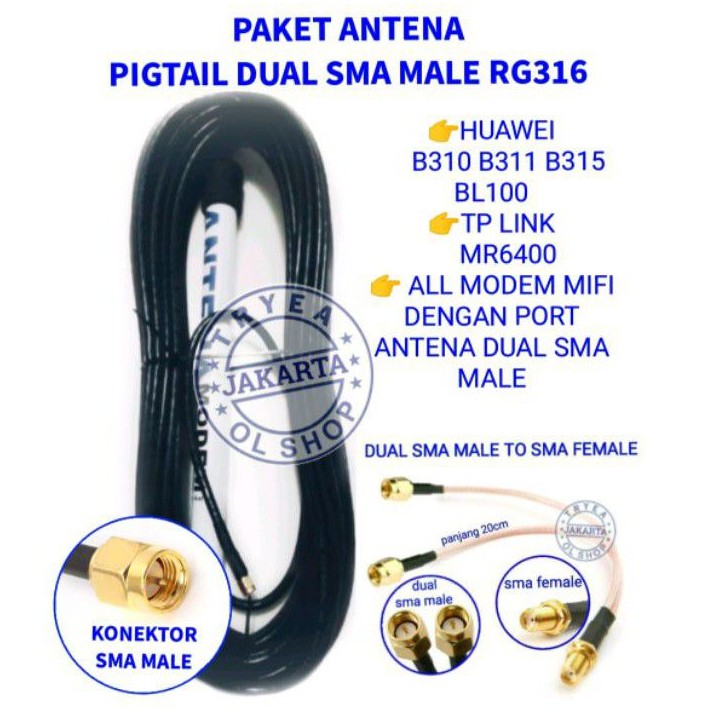 ANTENA MODEM HUAWEI B315 B310 DUAL PIGTAIL SMA MALE RG316