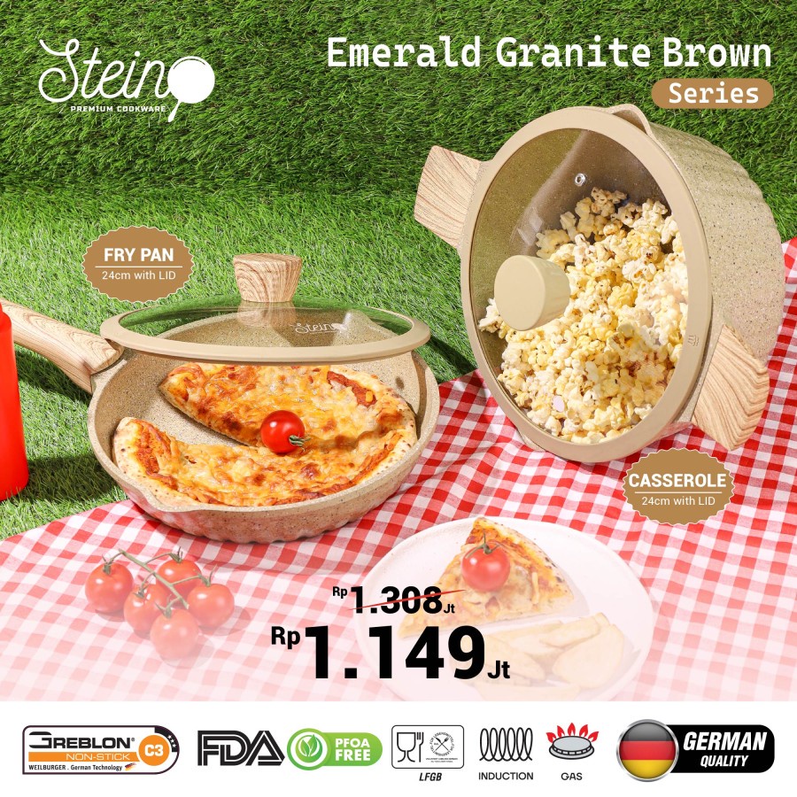 Stein cookware Paket Emerald Set [Casserole 24 cm + Fry pan 24 cm ]