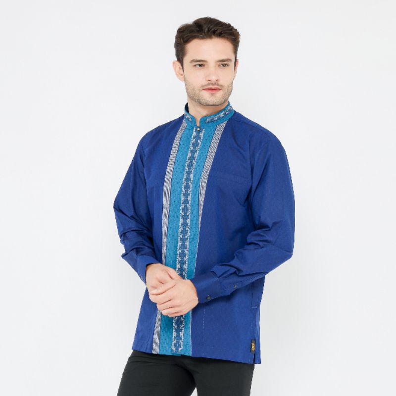 Baju Koko BHS Classic Motif Triple Biru muda