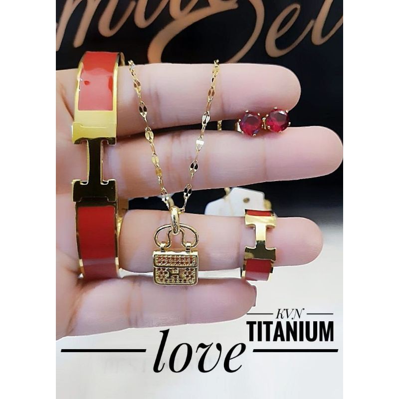 Kalung gelang cincin titanium  motif Hermes