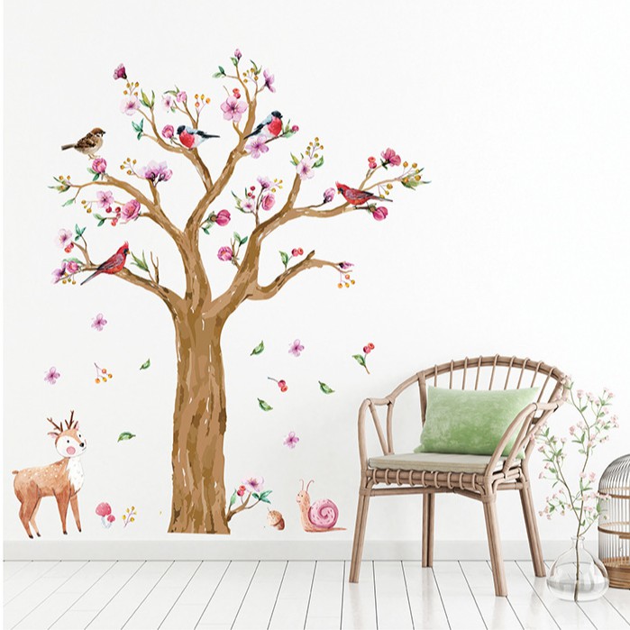 (TXXL) RELIZA Wall Sticker / Stiker Dinding POHON RUSA BIRD SAKURA BUNGA JM7336