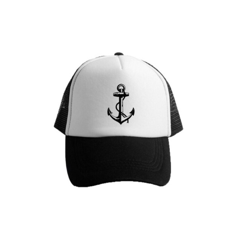 Topi Trucer Custom Logo Jangkar - Hitam Putih