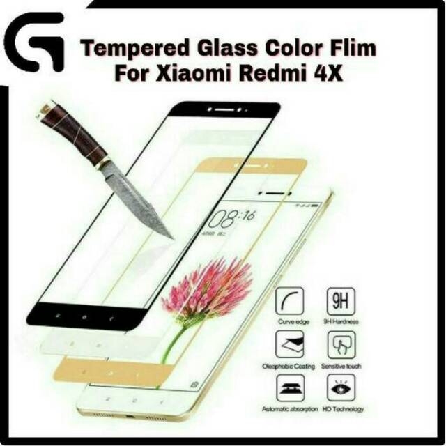 Tempered glass warna redmi 4x / Anti gores kaca full screen