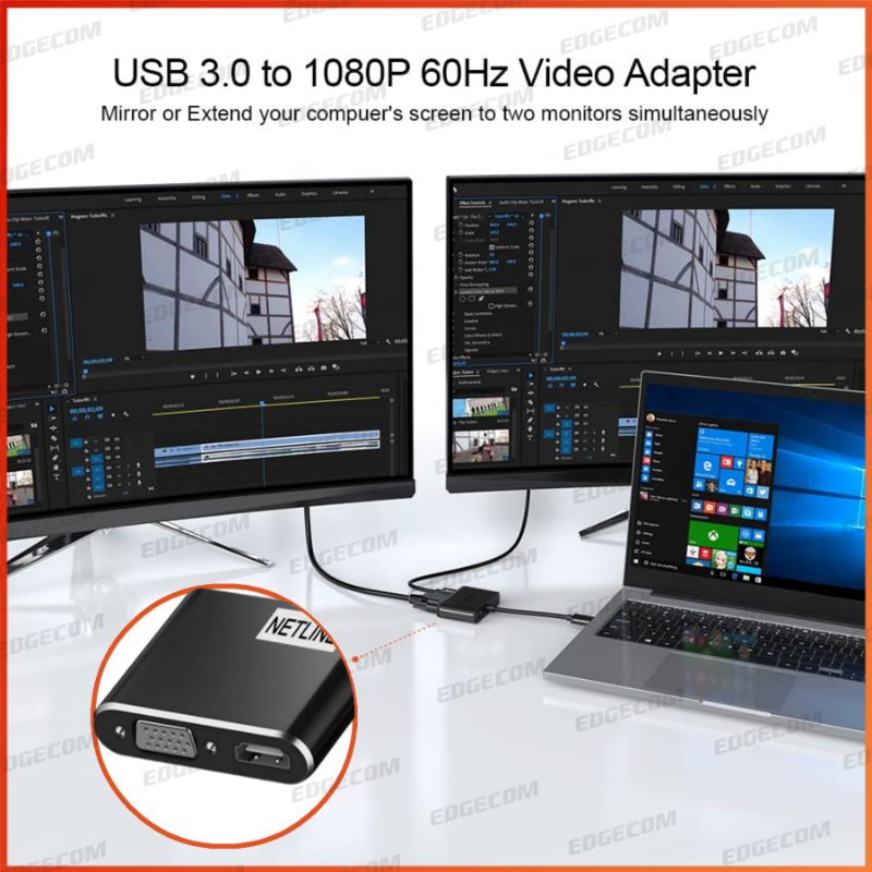 NETLINE USB 3.0 to HDMI + VGA Video Adapter