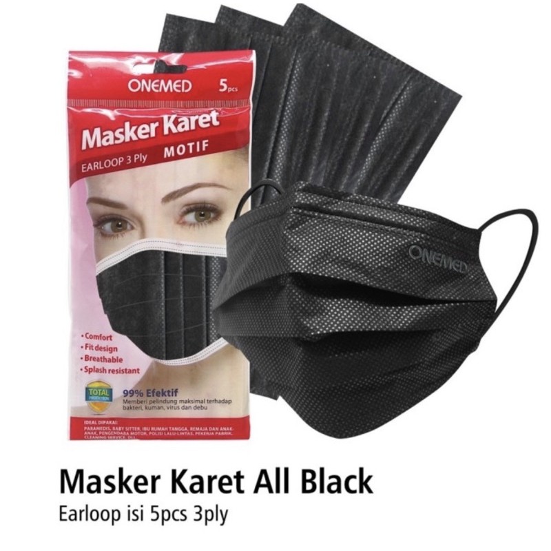 Jual Masker Bedah Surgical ONEMED 3 Ply All Black Full Hitam Sachet Isi ...