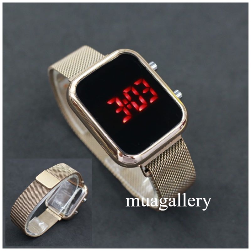 JAM TANGAN WANITA LED DIGITAL WATCH STRAP PASIR MAGNET MESH / jam tangan LED Digital pasir magnet mesh