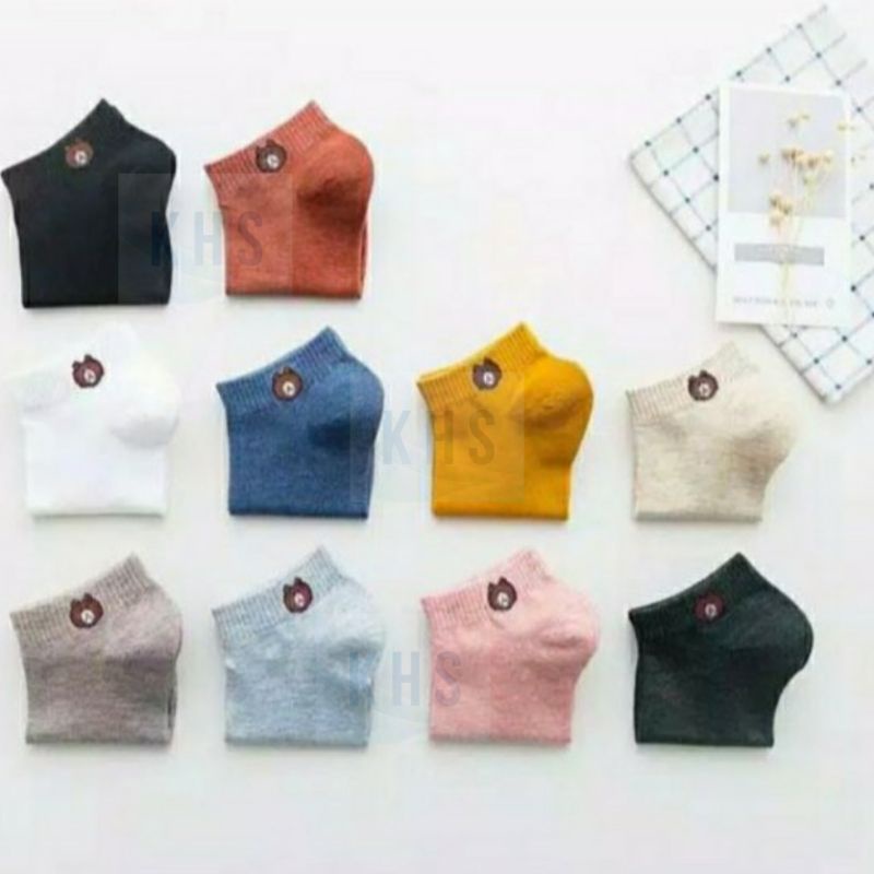 Kaos Kaki Pendek Semata Kaki Ankle Cute Short Socks Bear KaosKaki BUNGA POLOS BERUANG MURAH KHS-8