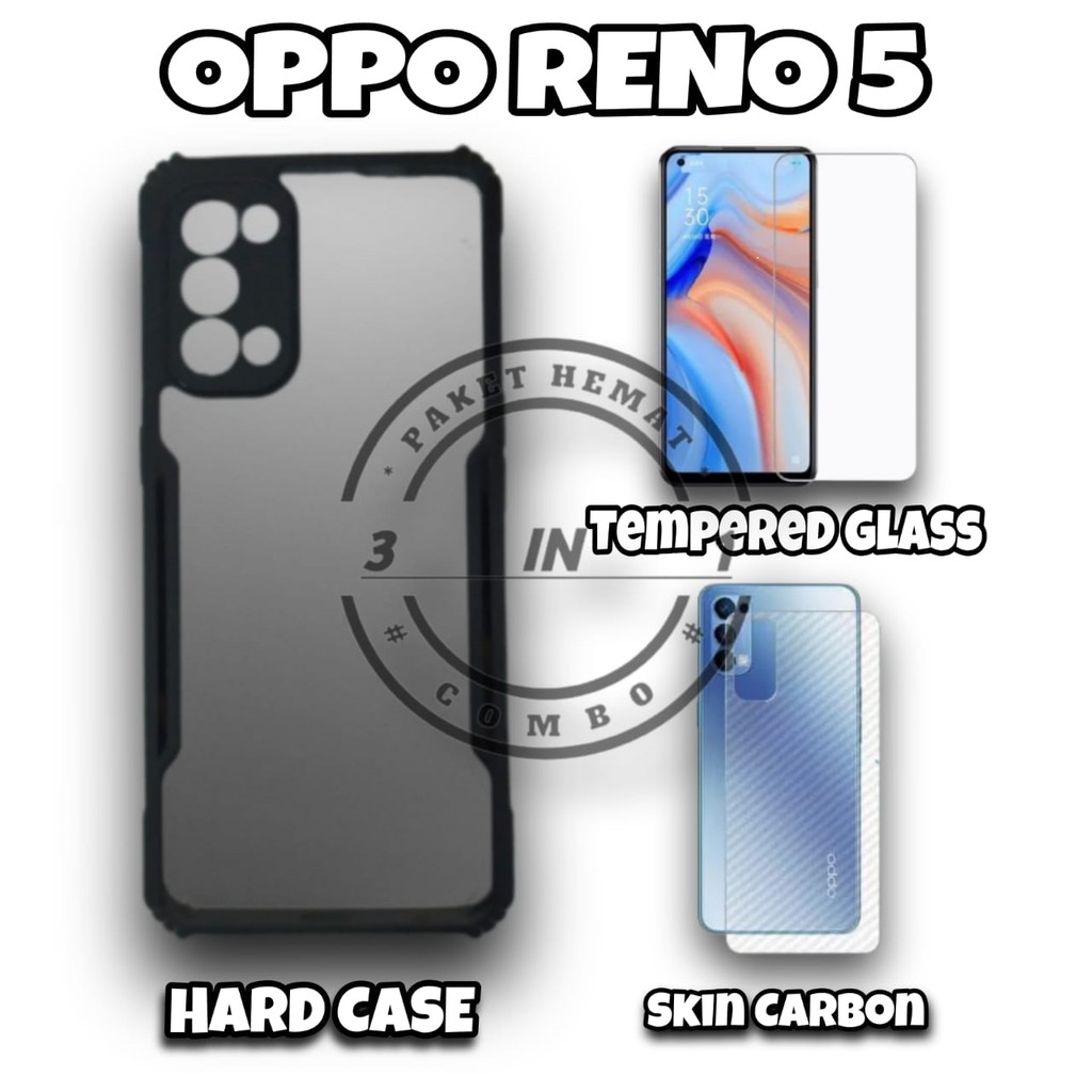 Hard Case OPPO RENO 5 Shockproof Armor Bumper Transparan Free Tempered Layar dan Garskin Clear