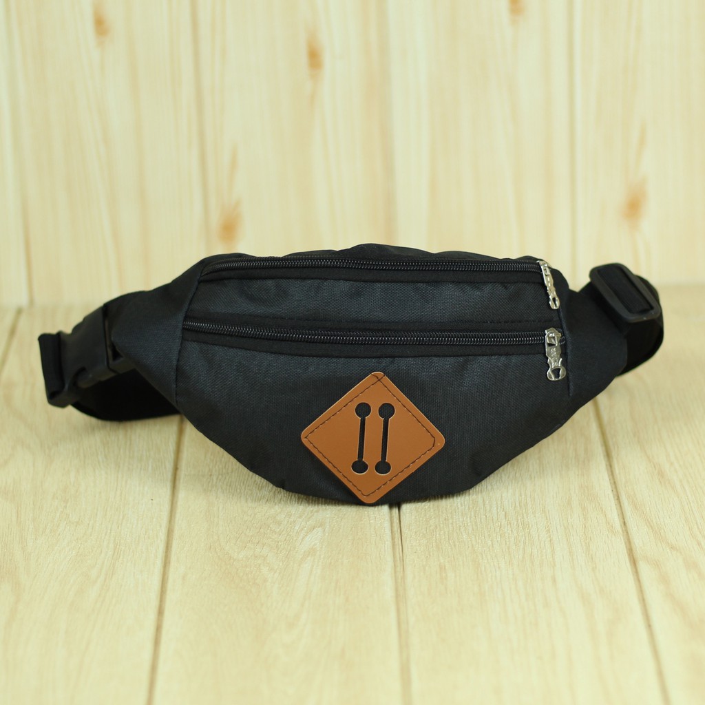 Tas Selempang Pria Wanita Simple Waist Bag Distro Hitam Cowok Cewek Bahan Tebal Kuat Berkualitas