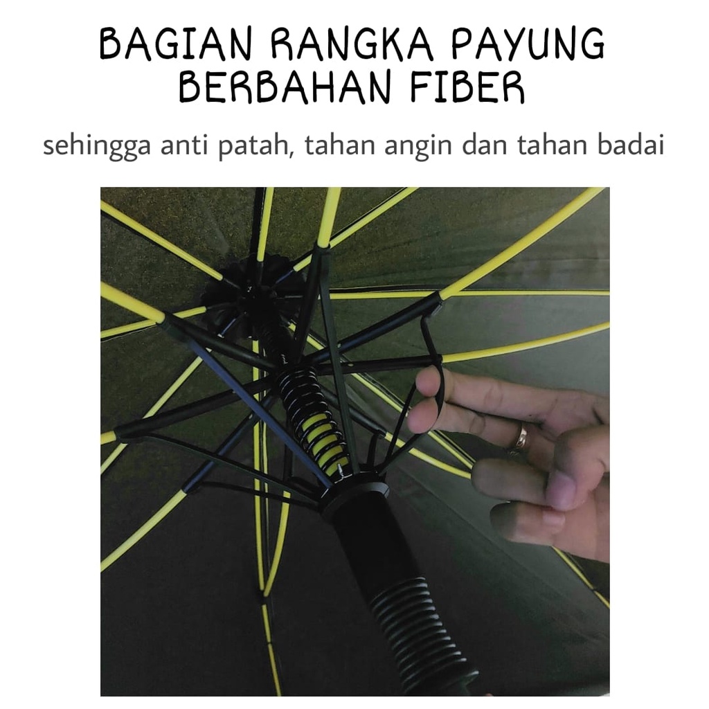 Payung Golf Jumbo Anti UV Lapis Hitam Otomatis Buka Rangka Fiber Anti Patah 016