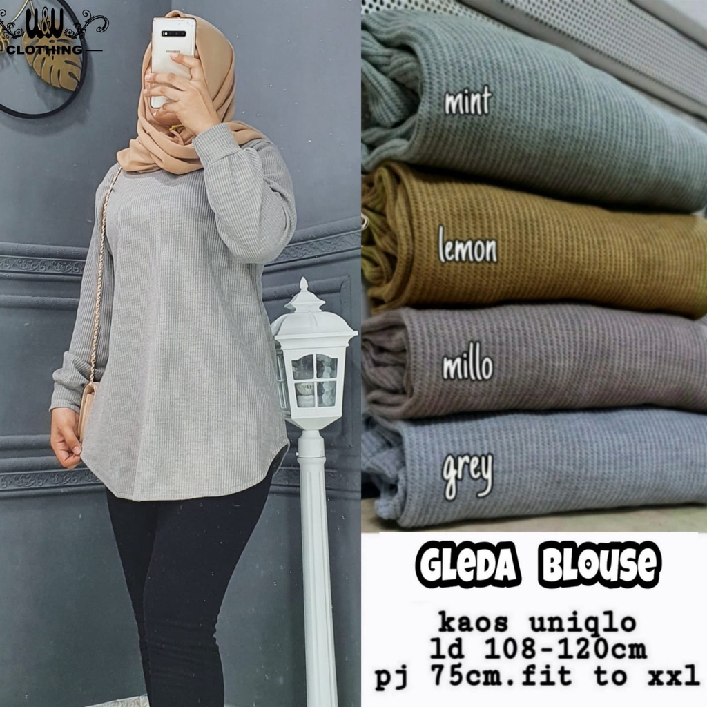 Blouse Lengan Panjang Wanita Kekinian Terbaru Harian Polos Kaos Uniqlo Ld 108 Gleda Blouse