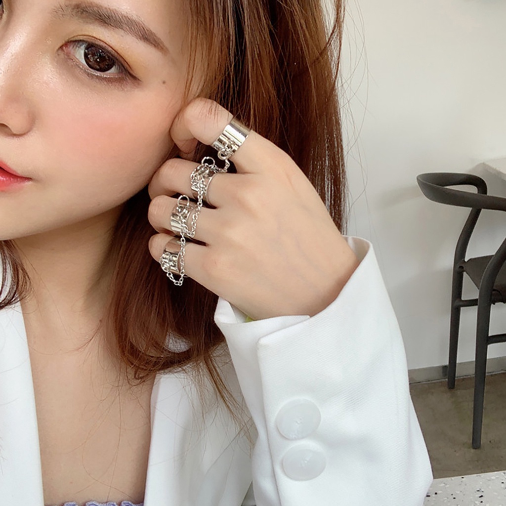 [Jianxin] Chain Ring Anti-rust Adjustable Punk Style Cool Hip Pop Multi-layer Jewelry for Engagement