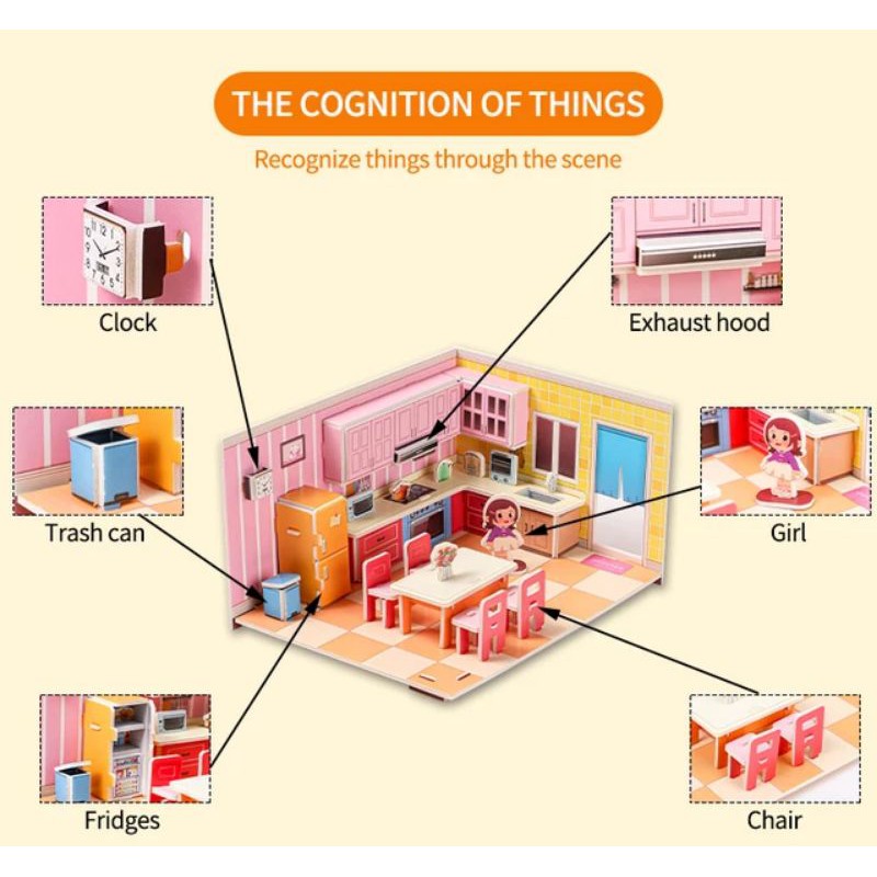 Mainan Edukasi Anak Puzzle 3D Miniatur DIY Jigsaw Besar Part 1 Seri Interior Rumah