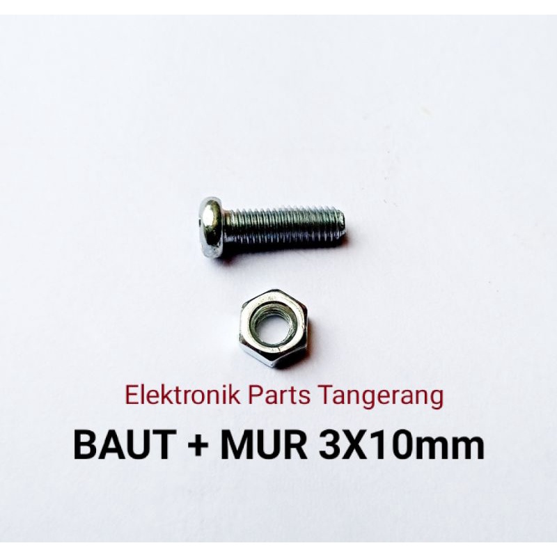 BAUT MUR UKURAN 3 X 10mm MUR + BAUT UKURAN 3X10MM BAUT 10mm MUR 3mm