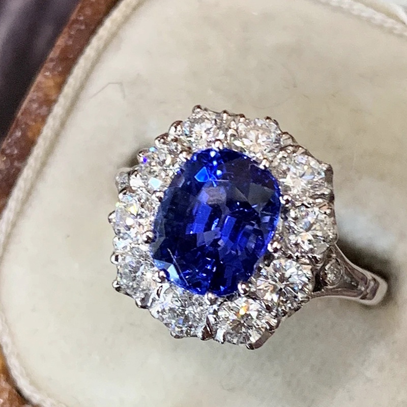 Fancyqube Cincin Cubic Zirconia Warna Biru Tua Bahan Silver Untuk Wanita