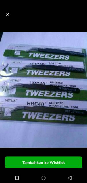 tweezers vetus esd15 model bengkok jual per/1pak isi 10pcs pinset