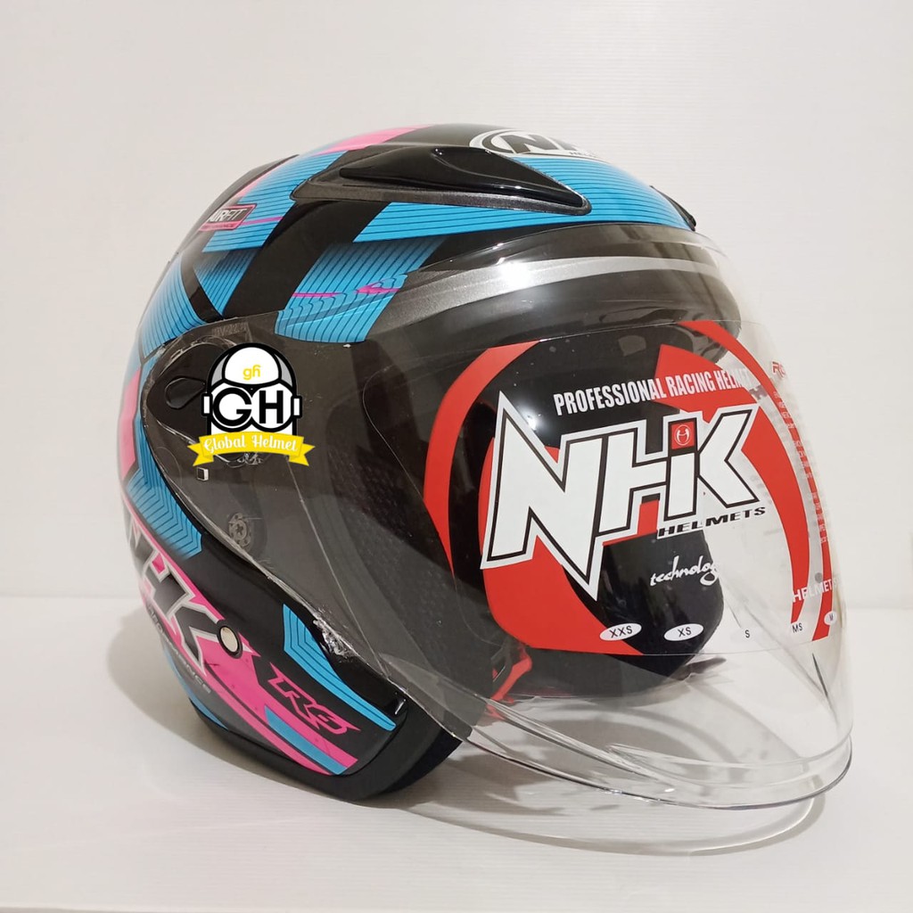 HELM NHK R6 CUBE BLACK LIGHT BLUE PINK NHK R-6 MOTIF CUBE BLACK LIGHT BLUE PINK