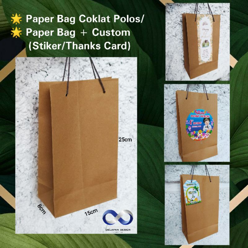 PAPER BAG COKLAT POLOS / CUSTOM STIKER /THANKS CARD SOUVENIR TAS SOUVENIR