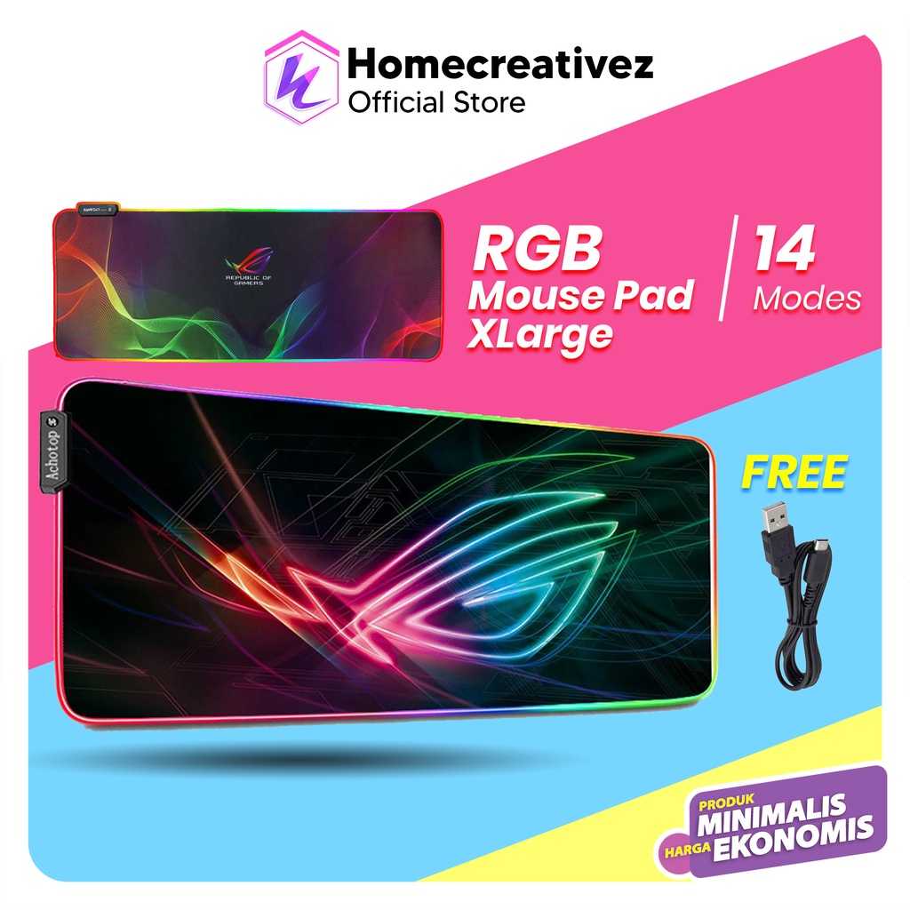 HOME CREATIVE 100% ORI Mouse Pad Mousepad Gaming LED RGB Jumbo Large Berbagai Ukuran Alas Laptop Alas Keyboard Alas Mouse Alas Komputer Mouse Pad Gaming Gamers ROG Mouse Pad Asus Mousepad Macbook Alas Mouse Cahaya RGB Tebal Murah Anti Air Anti Slip