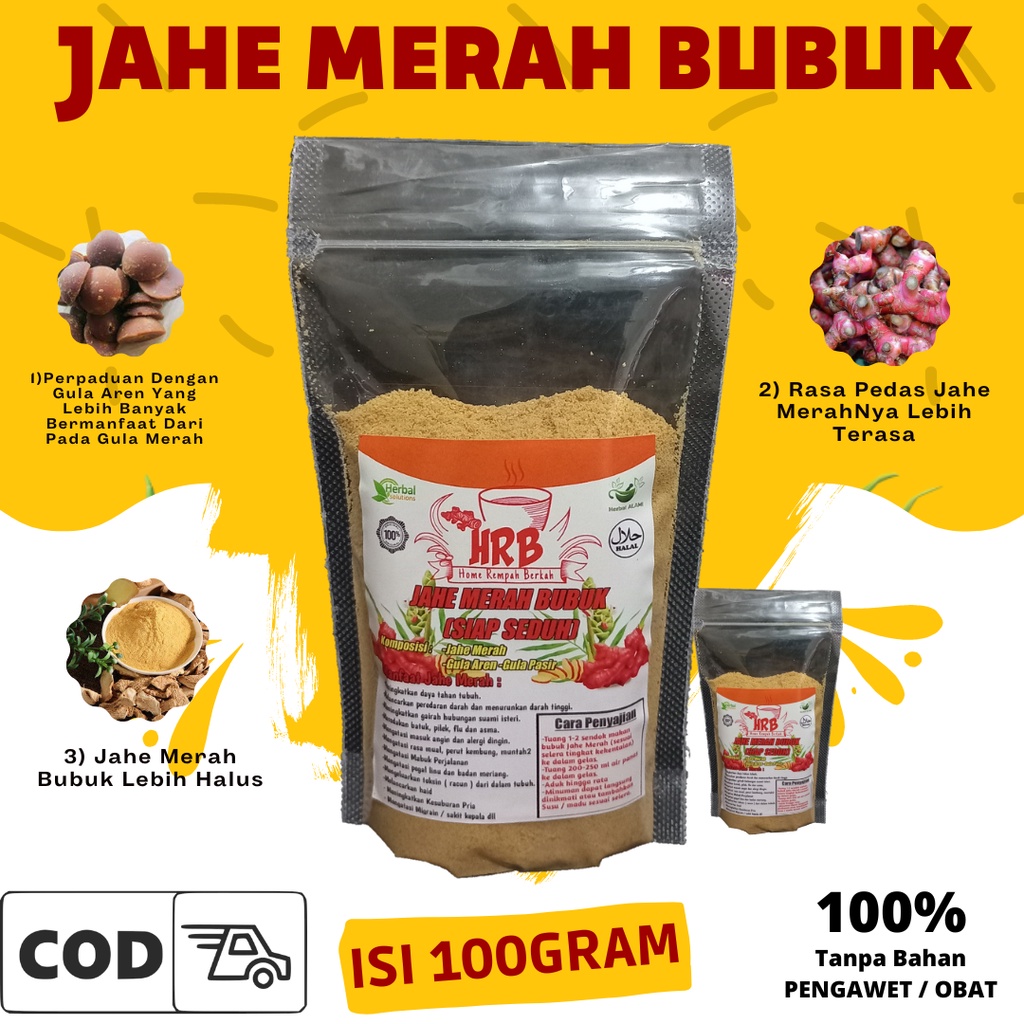 

Bubuk Jahe Merah Isi 100 Gram / Jahe Merah Bubuk Herbal Tradisional / Jahe Merah siap seduh Instant