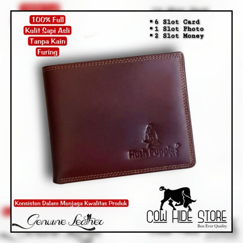 Dompet Pria Kulit Asli Bifold Emboss Hush Puppies - 9 Slot-Dark Brown