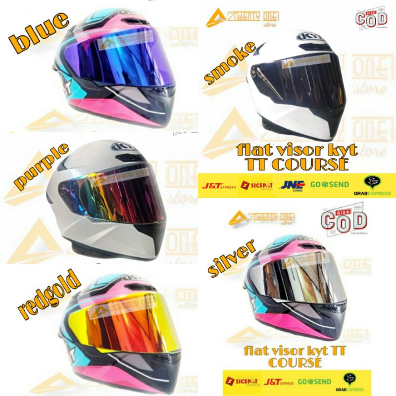 Kaca Visor Kyt TT Course FLAT SMOKE IRIDIUM SILVER BLUE REDGOLD PURPLE WINE