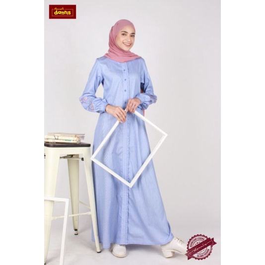 Abaya Dannis Terbaru A220407 free Masker Gamis Katun Bordir Fashion Muslim Dress cantik Muslimah