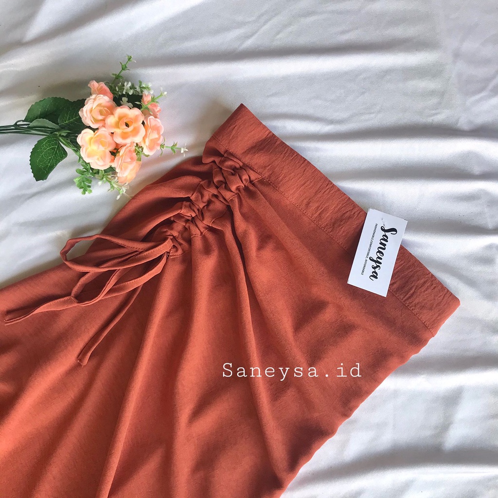 Tamara Skirt - Rok Serut Casual Korean Look -  Midi Maxy  Skirt - Rok Wanita Korean Terbaru - Rok Crinkle-Coral