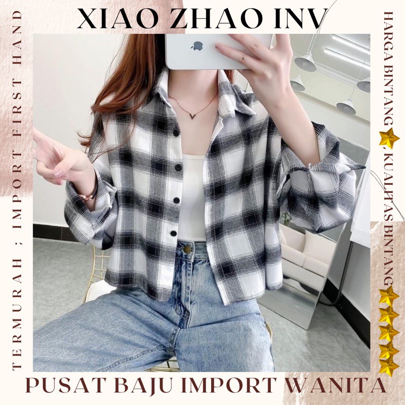 Kemeja Atasan Wanita Crop Kotak Kotak Lengan Panjang Korean Fit To L Itaewon Shirt Kemeja Cewek Shopee Indonesia