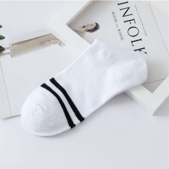 HC Kaos Kaki Ankle Polos Wanita KaosKaki Pendek Korea Murah Short Socks Kaos Kaki Motif Love Garis Murah-2 GARIS PUTIH